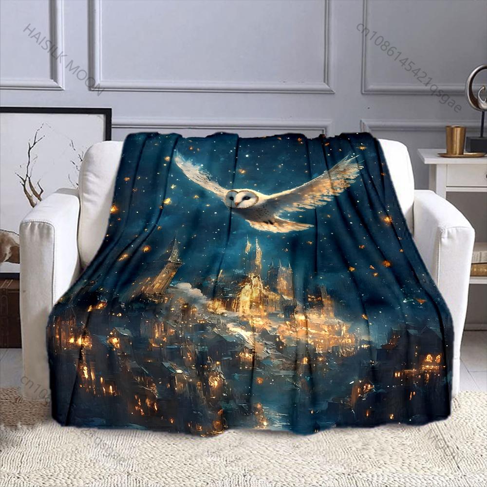 Multi-Size Castle Owl Magic Elements Print Warm and Comfortable Blanket for Home Sofa Bed Travel Camping Picnic RV