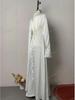 2025 European American Women's Pleated Irregular White Long Sleeve Slim Fit Dress