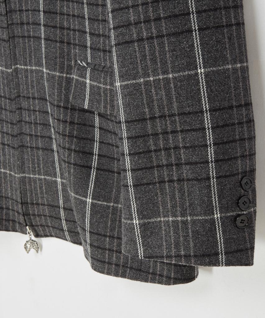 Beyond Closet [Collection Line] Vintage Detail Wool Check Riding Jacket Grey