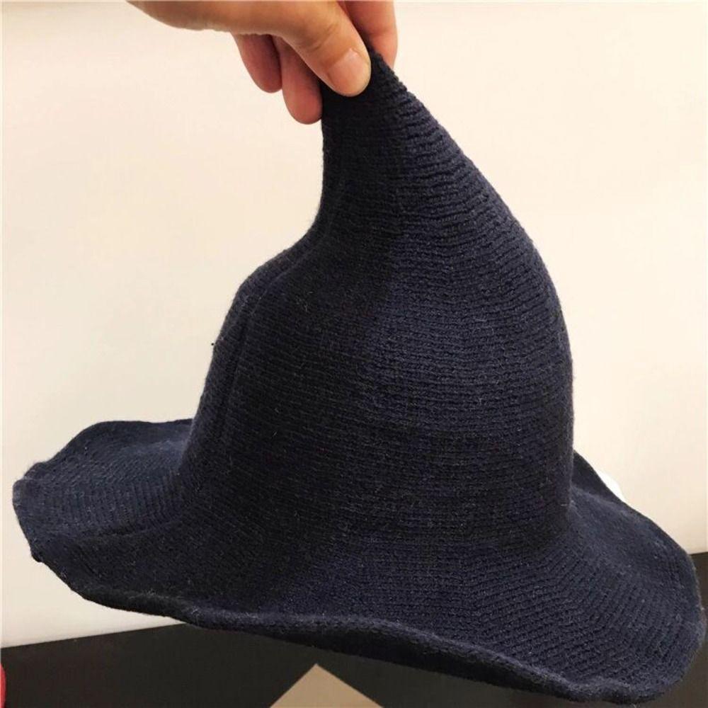 Solid Color Witch Hat Wool Halloween Hat Foldable Wool Bucket Hat  Party