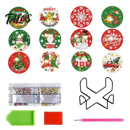 Feiertags-Tischdekorationen für Zuhause 12 Stück Weihnachten Strassmalerei Kunst-Untersetzer, DIY Strass-Untersetzer Dekorations-Set mit Halter,