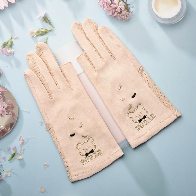 Sun Protection Gloves for Women  Spring and Summer  Thin  Two Finger Exposed Sweat Absorbing  Breathable  Anti Slip Cute Little Bear Gloves