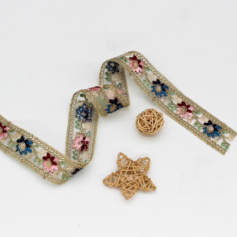 5yards Ethnic Style Lace Embroidered Sequin Ribbon Webbing Sequins Trim for Clothing Cuff Decoration DIY Sewing Accessories