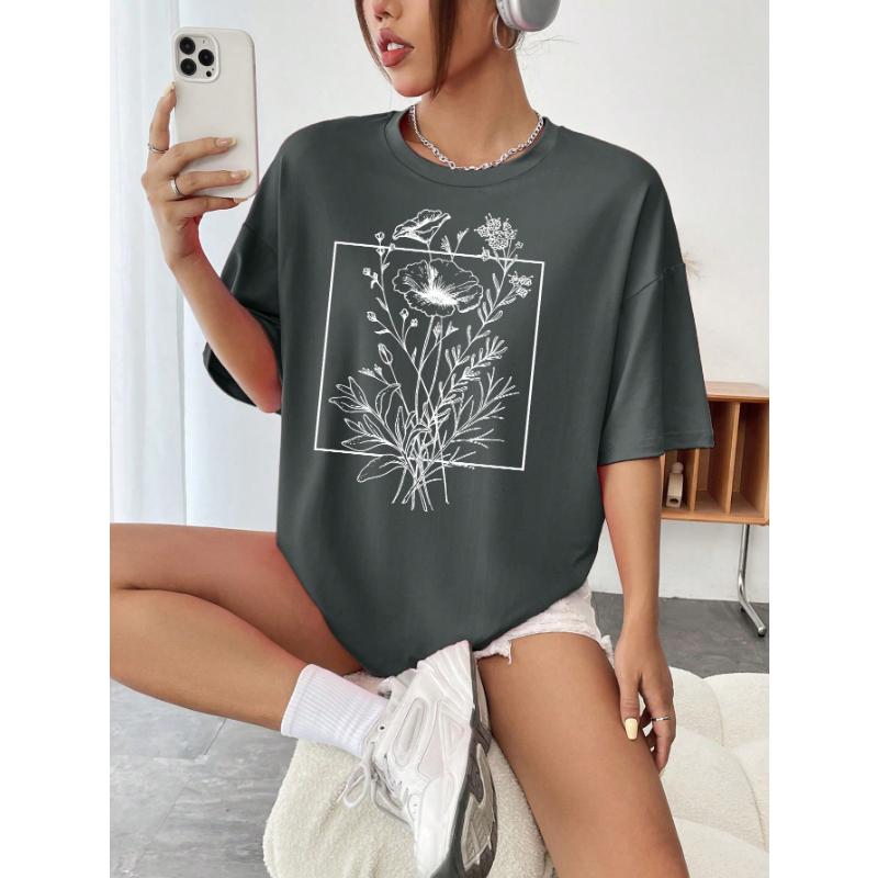 

Футболка с открытыми плечами и цветочным принтом XL