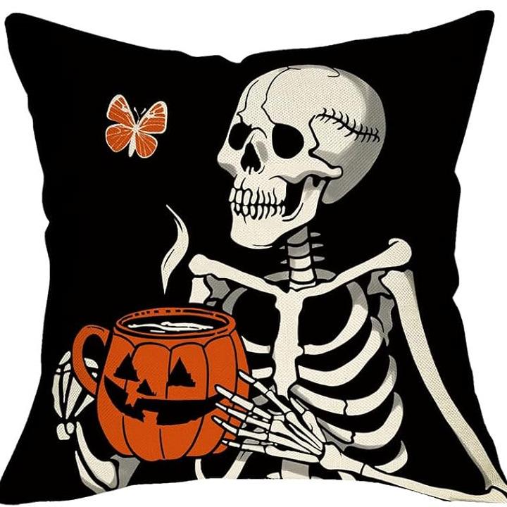 Halloween Decorative Skull and Skull Head Linen Pillow Cover Car Sofa Lumbar Pillow Cushion