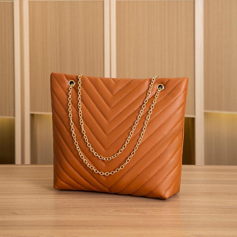 

Casual trend pattern striped chain single shoulder portable tote bag versatile large-capacity women s bag коричневый