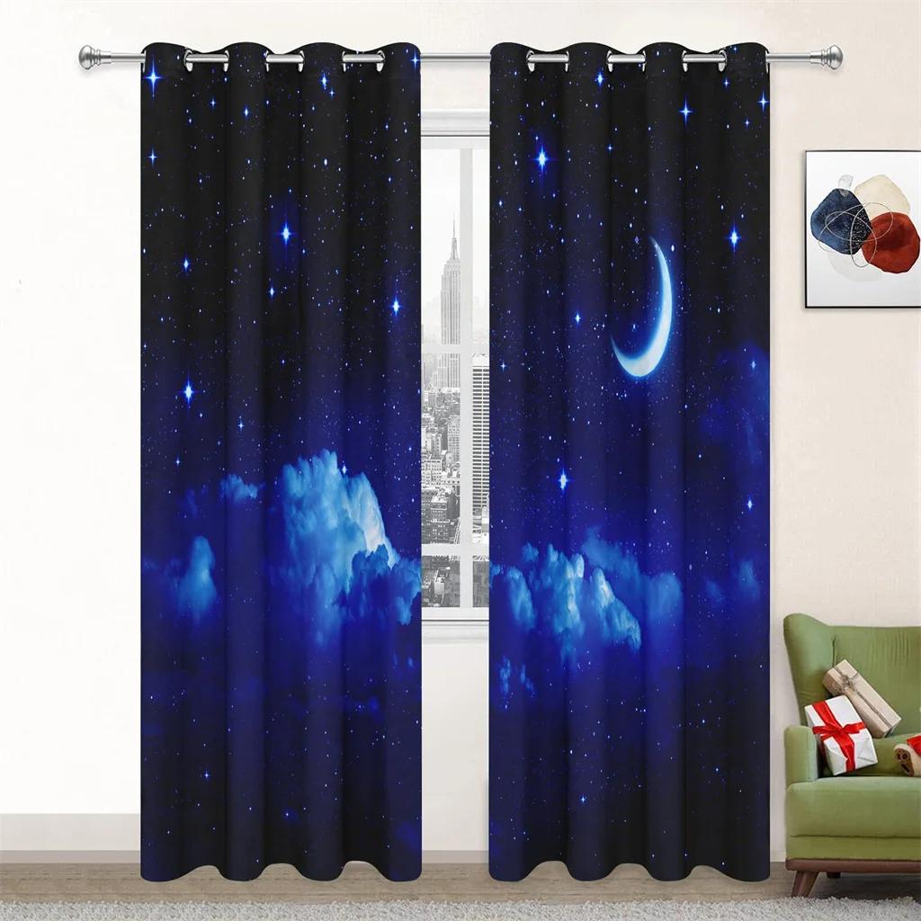 Beautiful Night Romantic Starry Night Curtains Suitable For Children's Room Living Room Bedroom Balcony Window Decor 2 Panels