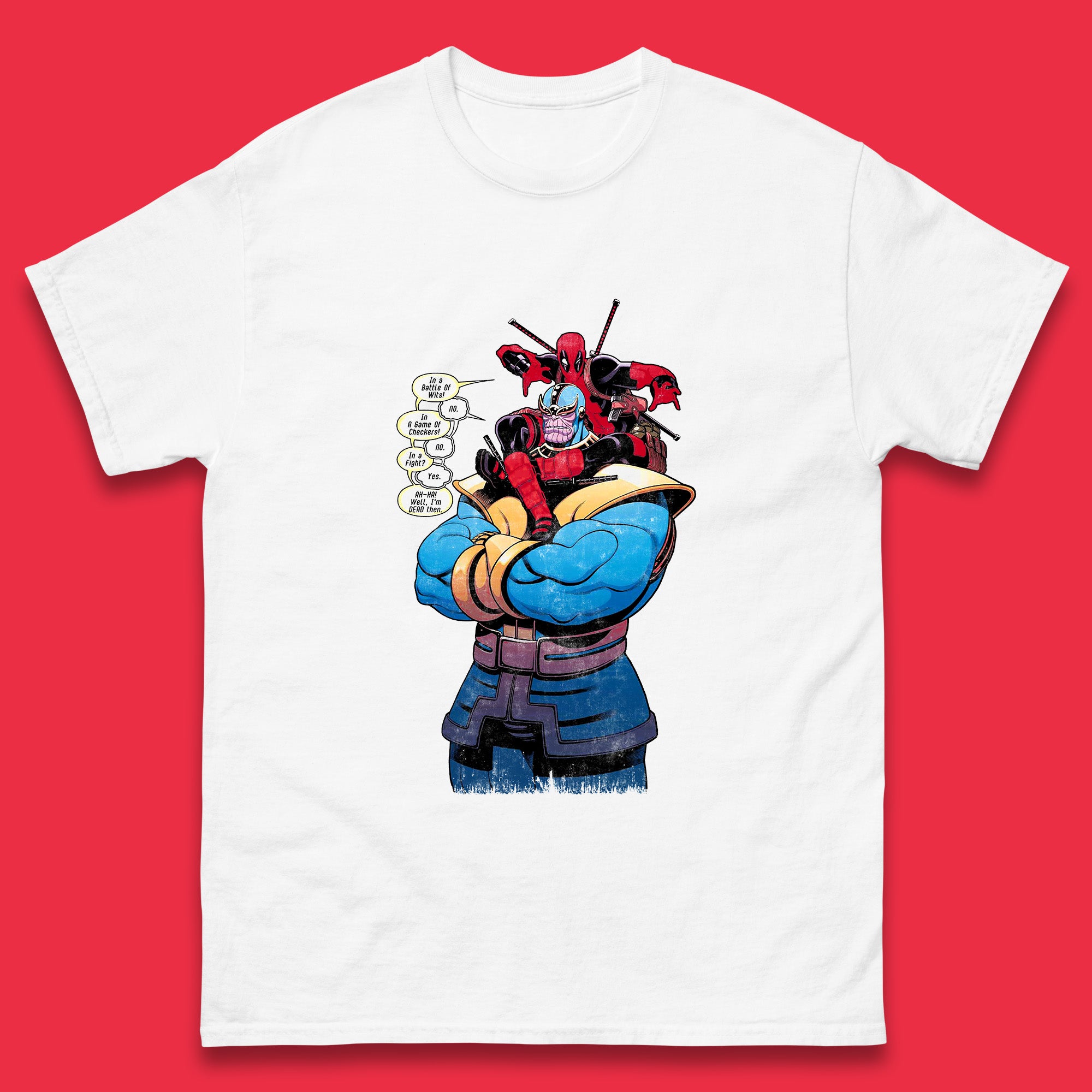 Marvel Comics Deadpool Minibus 3 Deadpool VS Thanos Comic Book Fictional Character Mens Tee Top L