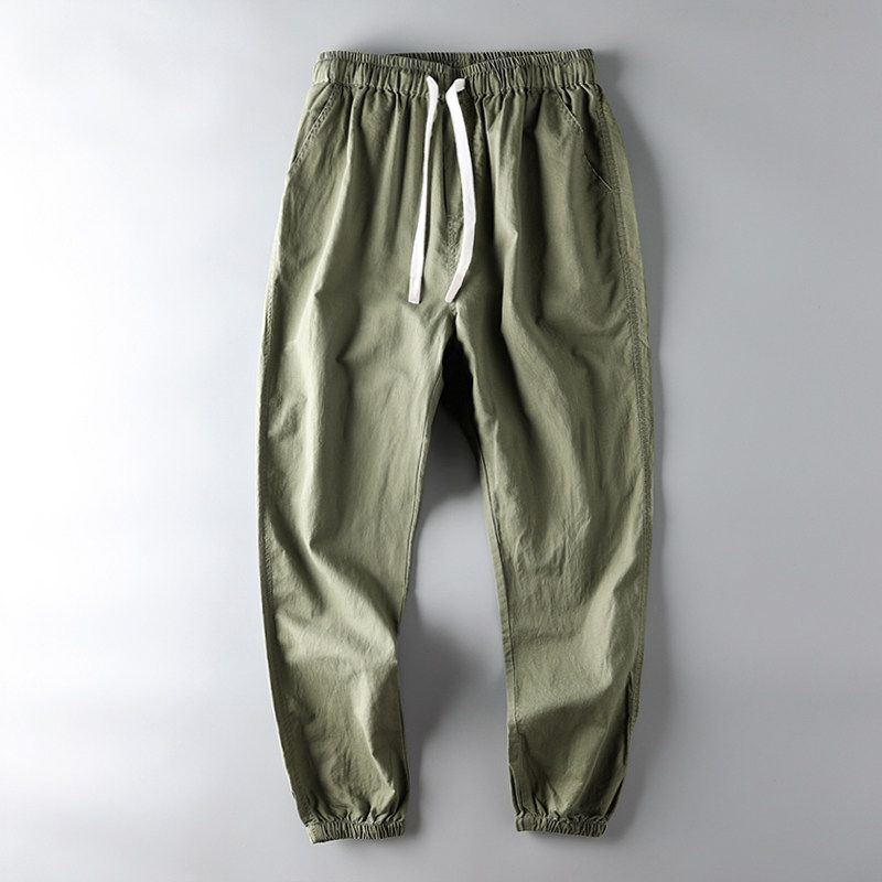 Linen Pants Men s Summer Thin Straight Ankle Tied Cotton Linen Pants Export Men s Pants Export Tail Single Men Casual Pants Green M