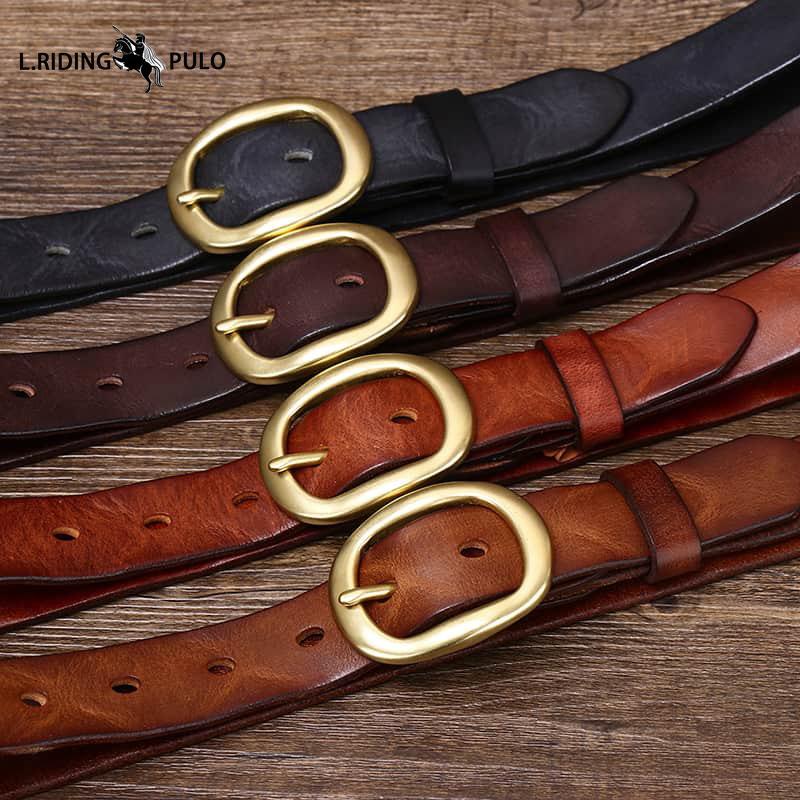 Retro Plisovaný Trendy Pásek s Měděnou Sponou pro Ženy Pravá Kůže První Vrstva Čistá Hovězí Kůže Všestranný Džínový Pás