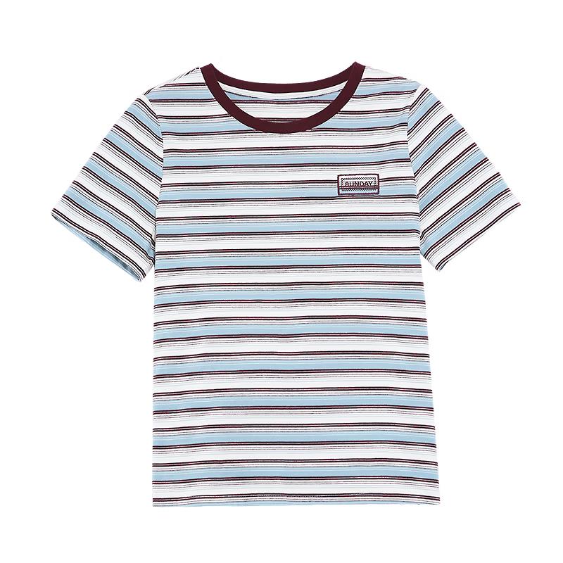 

Betu Women s Mixed Stripe Pure Cotton Short Sleeve T-Shirt M