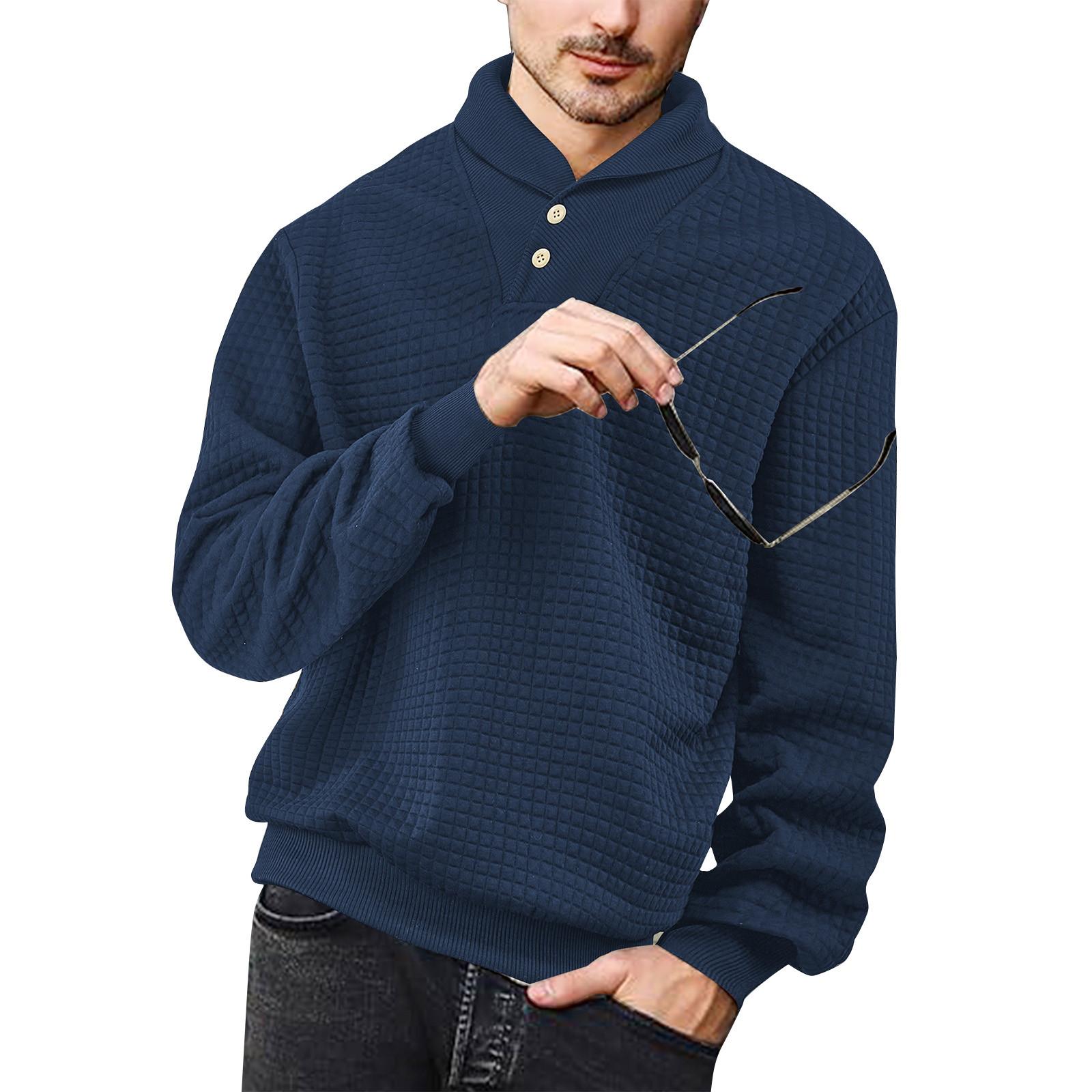 

Men s Solid Color Lapel Plaid Sweatshirt Men s Casual Fashion Sweatshirt L тёмно-синий