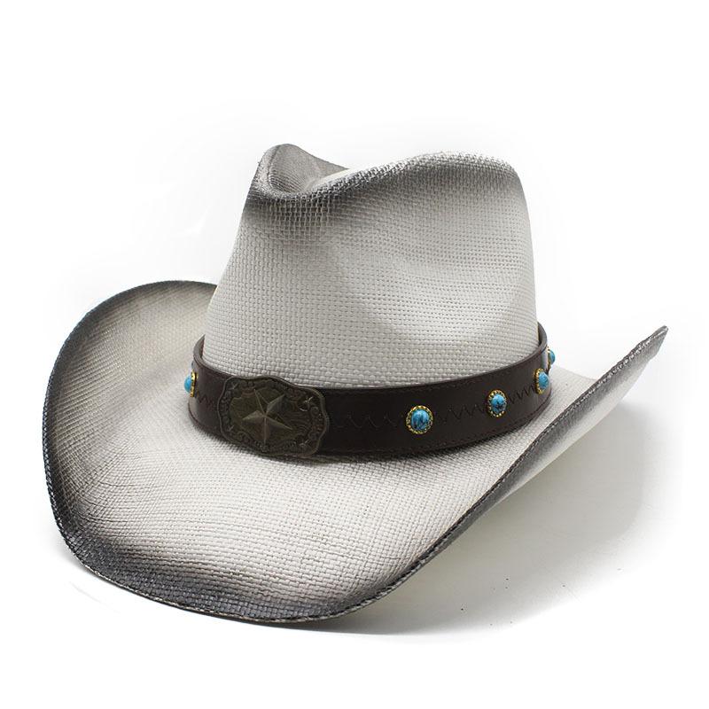 Retro Tibetan Ethnic Big Brim Western Cowboy Horseback Riding Sun Protection Straw Hat for Summer M(56-58cm)