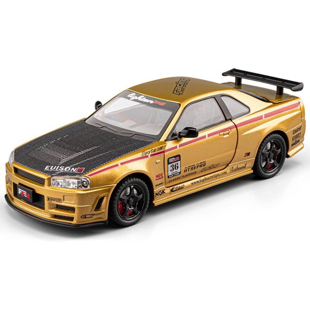 Simulation 1/24 Nissan GTR Alloy Racing Car Model with Sound Light Collection Miniature Voiture Toy Vehicle Children Boy Gift