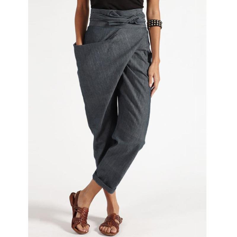 Women's clothing popular irregular lace-up nine-point pants casual pants women