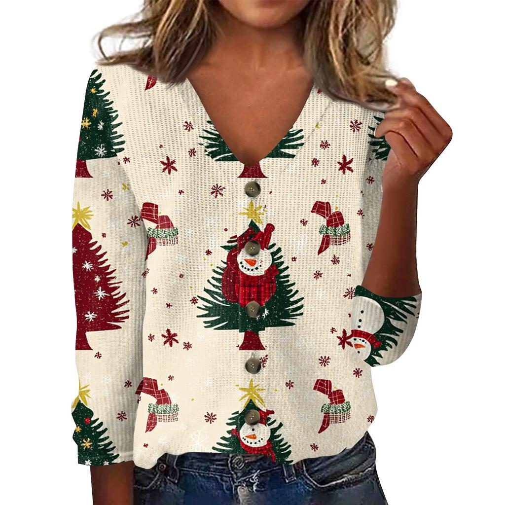 Damen Mode Print Langarm Strickjacke mit Knopfleiste