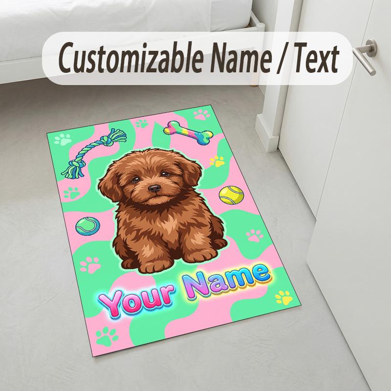 Dog Theme Crystal Velvet Rug Personalized Custom Name Text Soft Floor Mat Home Decor