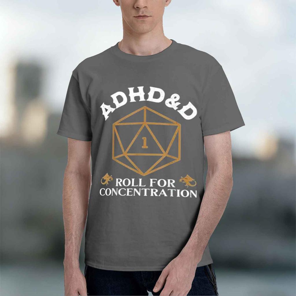 2026 New Vintage Unisex Dd Rpg Player Tee Funny Adhdd Roll For Concentration Graphic Short Sleeve Crew Neck Tshirt