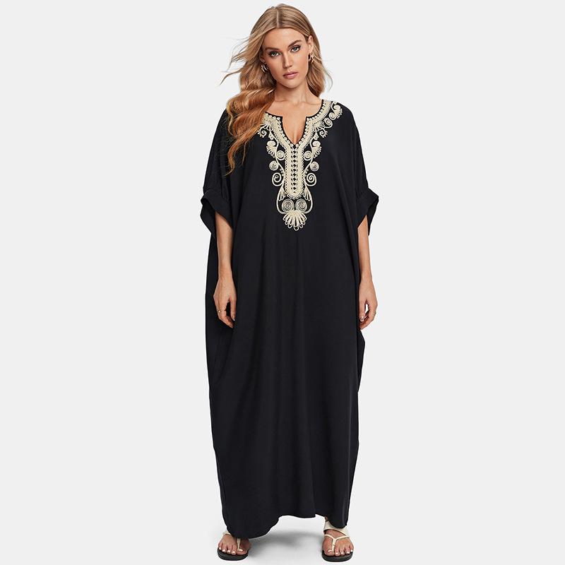 2024 European & American Cotton Embroidered Plus Size Beach Cover-up Dress