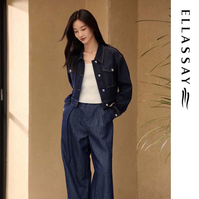 ELLASSAY Women's Retro Denim Cropped Jacket