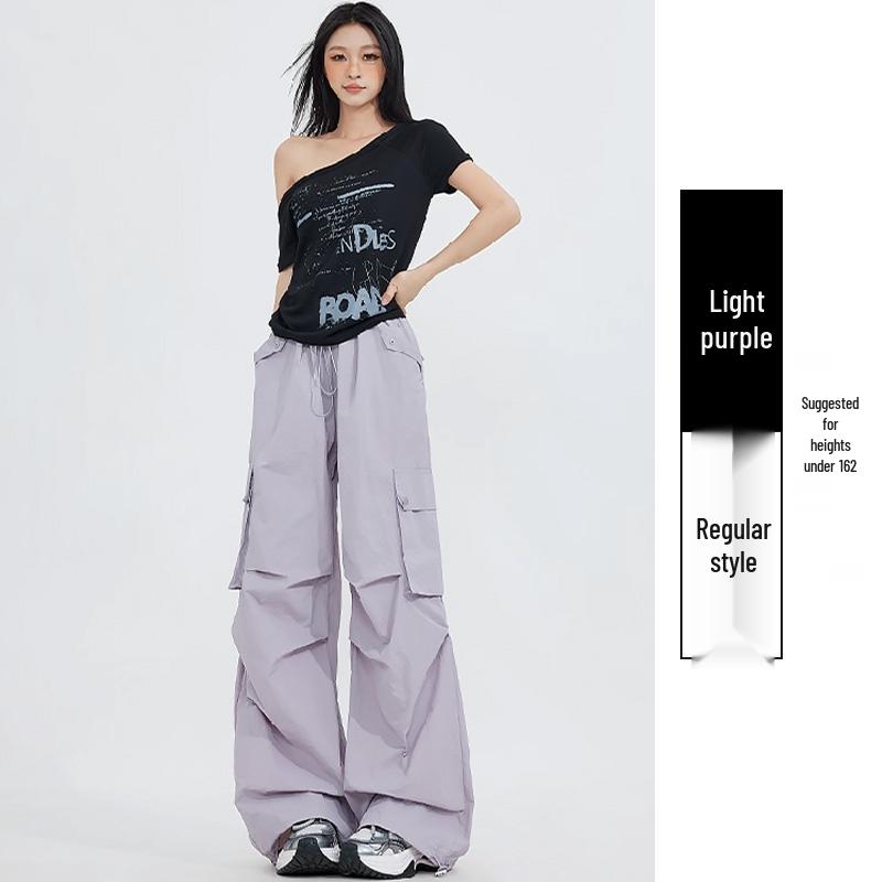 Autumn 2025 Women's High Waist Parachute Cargo Pants - Loose, Convertible, Wide Leg Windbreaker Design