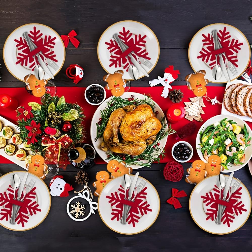 Festive Felt Snowflake Christmas Utensil Holders-Hand Wash Only,Ideal for Holiday Party Table Decorations,Christmas Decorations
