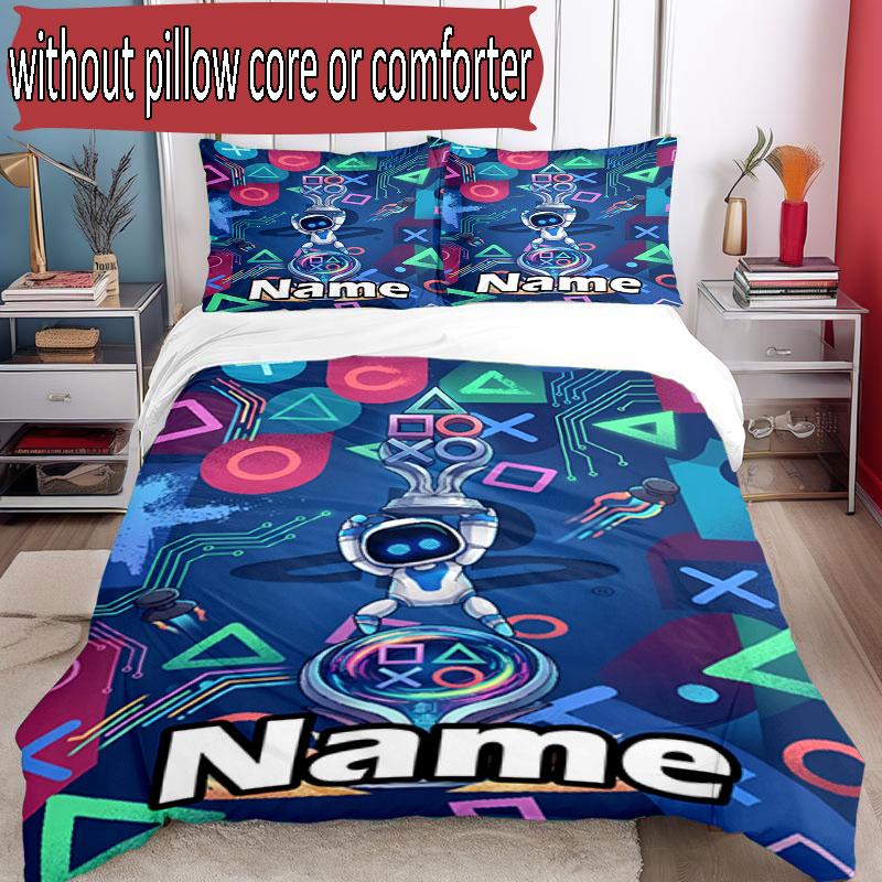 3pcs Duvet Cover Set (1*Duvet Cover + 2*Pillowcase, Without Core), Custom Name Cosmic Bot Crew Pattern Bedding Set, Home Bedroom Decor Gift