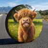 1pc, Golden Prairie Scottish Highlands Cow-Themed Tire Cover, Foldable And Space-Saving, Suitable for 35.56-43.18 Cm Tires, Perfect for Outdoor Leisur