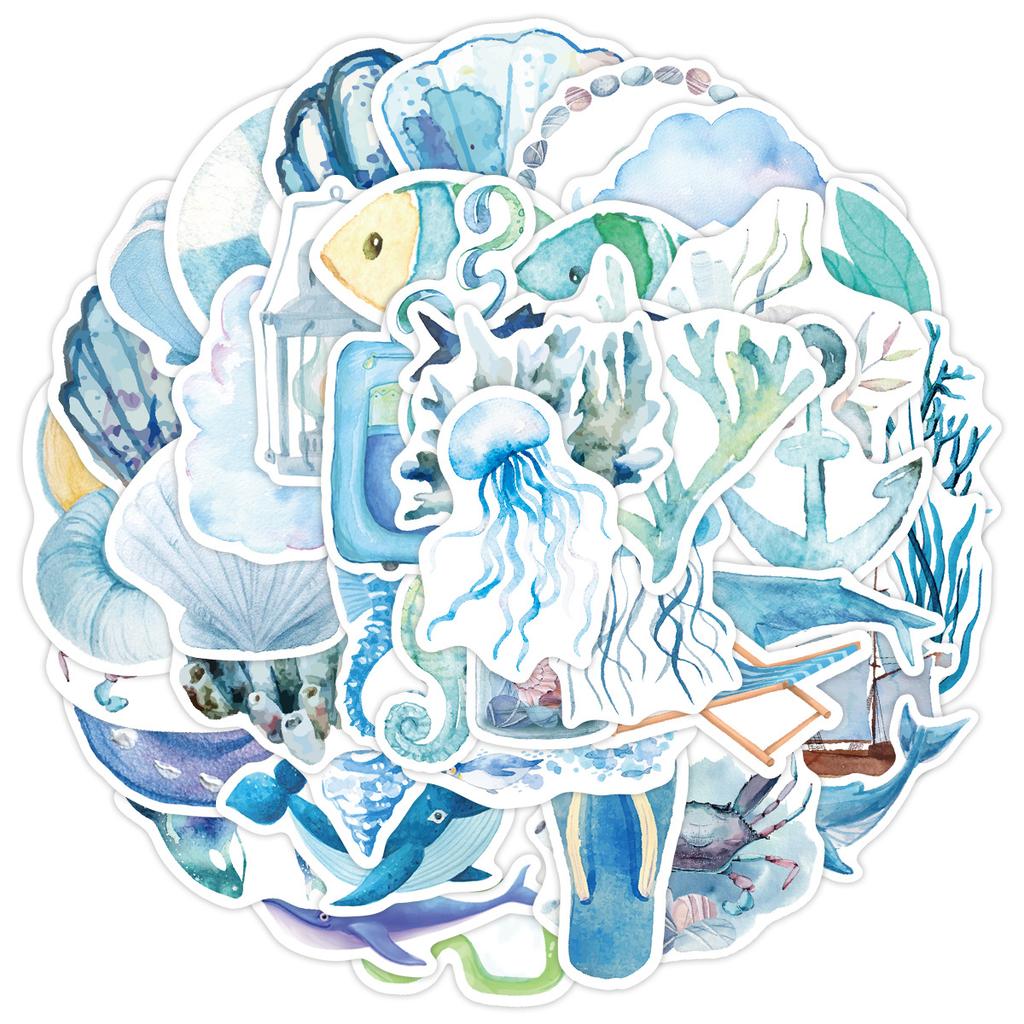 50 Photos of Marine Series Graffiti Stickers Suitcase Car Notebook Refrigerator Water Cup Waterproof Decorative Stickers