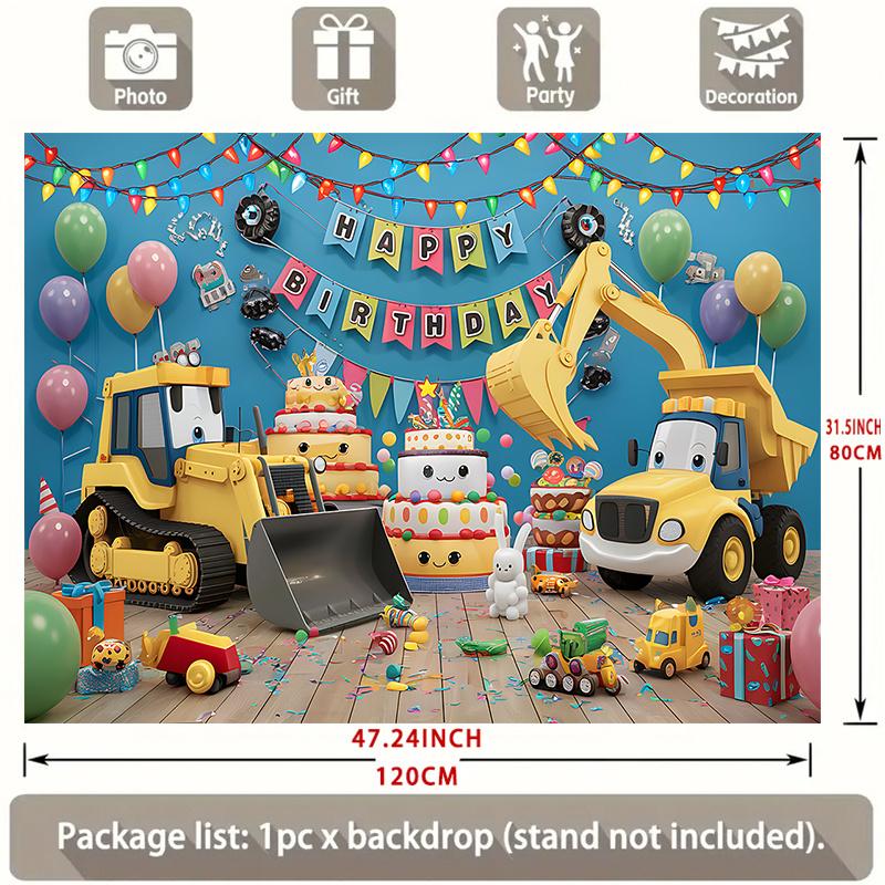 Party-Hintergrund BauLKW Gelber Bagger Luftballons Kuchen Verspielte Foto-Booth-Deko Geburtstagsparty-Deko