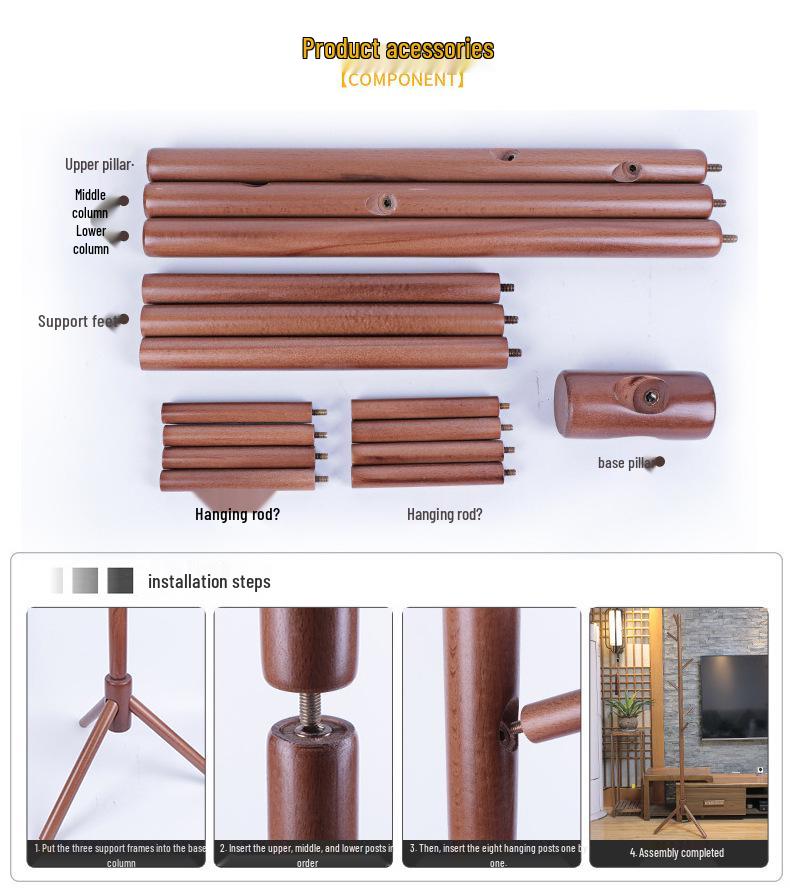 Solid Wood Clothes Rack for Living Room & Bedroom