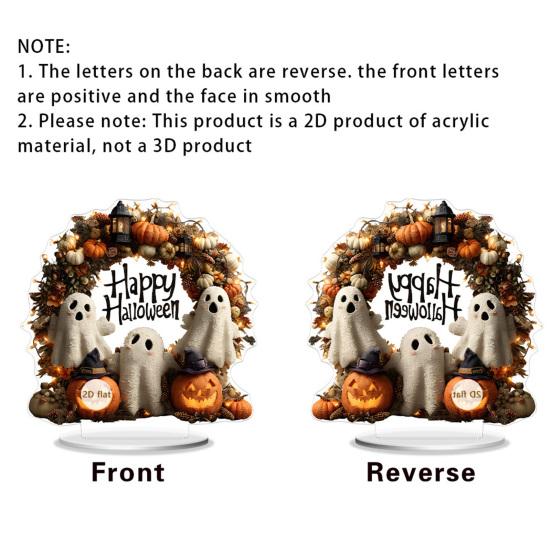 Halloween 2D Flat Acrylic Sign Cute Ghost Pumpkin Wreath Table Stand Decoration for Halloween Tiered Tray Home Office Decor