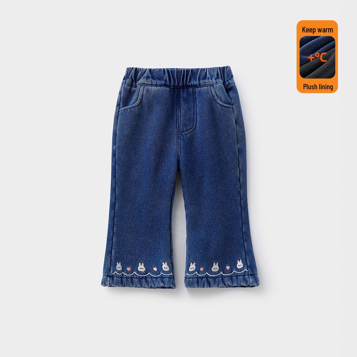

Girls Plush-Lined Jeans - Stylish Winter 2025 Straight-Leg Pants 100 cm