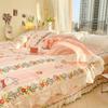 Botanical Floral and Cartoon Rabbit Duvet Cover 3pcs Kawaii Pink Bedding Set For Girl Teen 100% Cotton Farmhouse Comforter Cover
