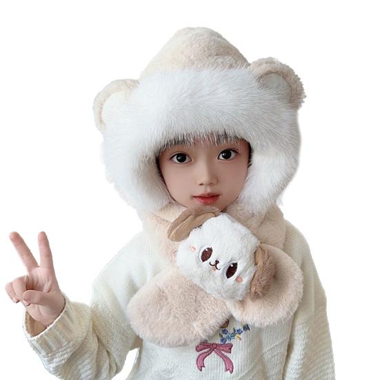 Kids Hat And Scarf Set Winter Plush Ear Flap Hat with Scarf for Boys Girls Warm Cold Weather Knit Accessories