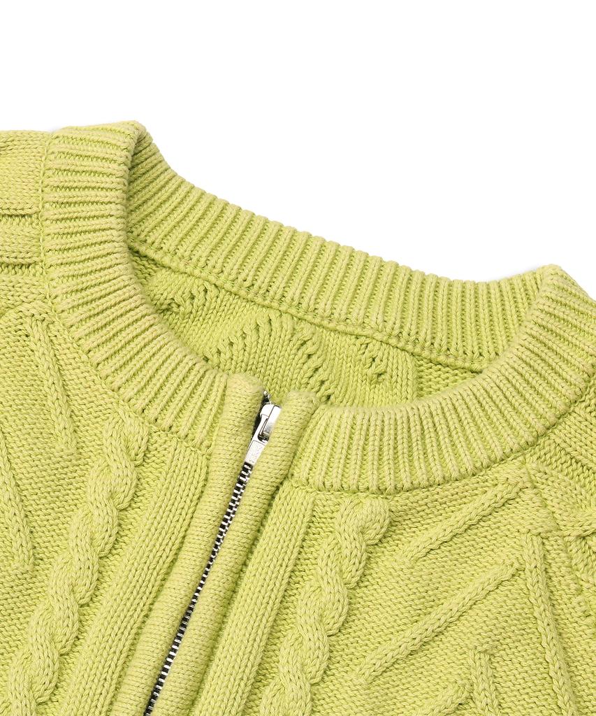 DOFFJASON Vintage Washed Cable Knit Zip-Up Lime