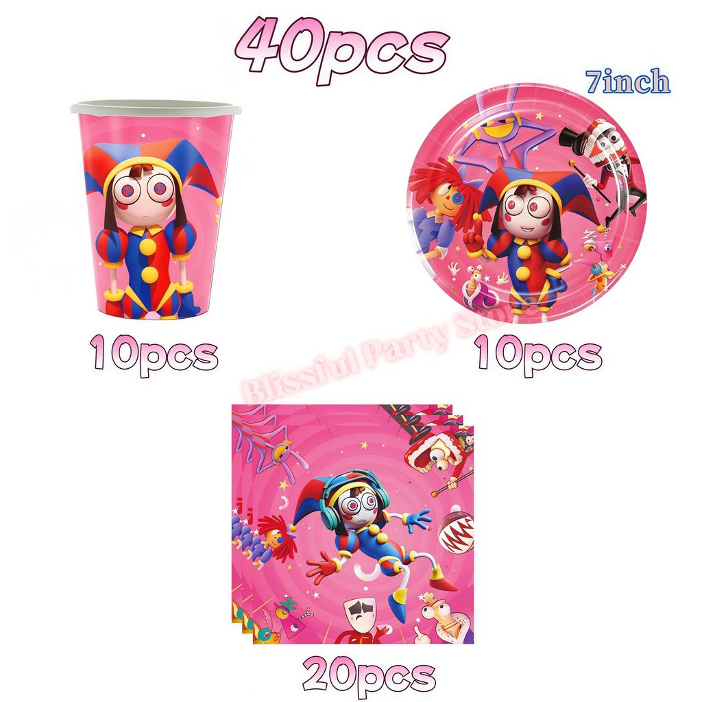 Amazing Digital Circuses Birthday Party Decoration Tableware Cup Plate Balloon Cake Topper Kids Event Supplies Baby Shower Favor