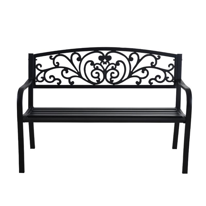 Wrought Iron Outdoor Double Bench with Backrest for Patio or Balcony