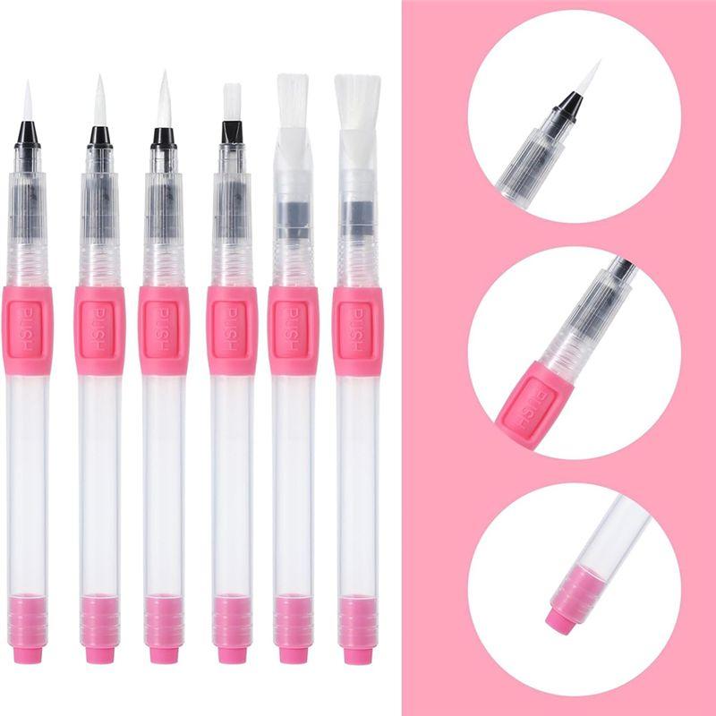 C-Convenient-Pink Watercolor Brush Set, 6 Nylon Fountain Pens For Professional Calligraphy Art Supplies