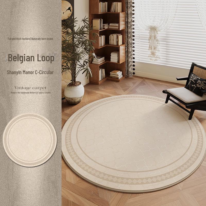 "2025 French Retro Round Living Room Carpet: Light Luxury, High-End, Dirt-Resistant Mat for Sofa, Coffee Table, or Cloakroom"
