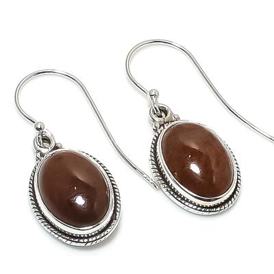 Natürlicher Mahagoni-Obsidian Edelstein 925 Massiv Sterlingsilber Ohrring 1,25" a0I30