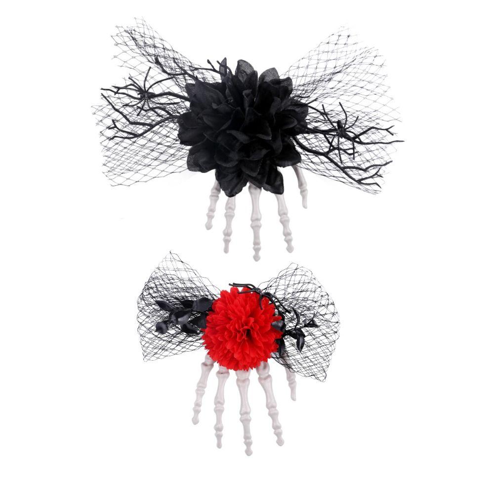 Flower Skeleton Hand Rose Hairpin Cloth Halloween Headwear Punk Ghost Claw Hair Clip Party Supply