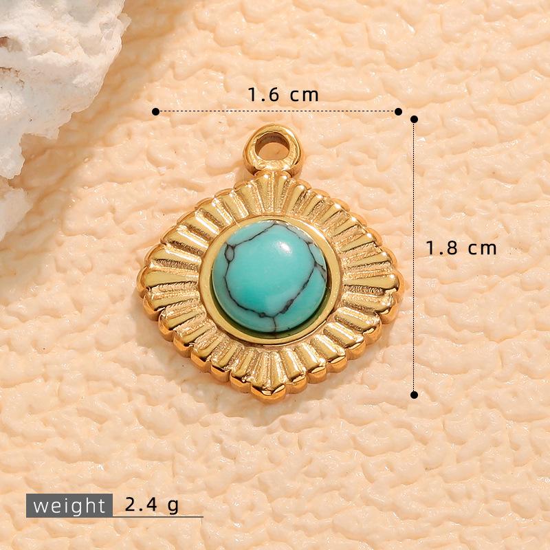 European Retro Turquoise Geometric Oval Pendant - Stainless & Titanium Steel Jewelry for Women