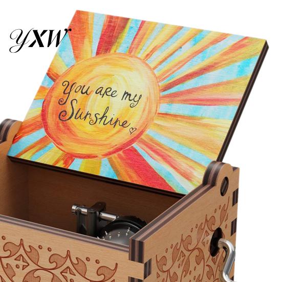 Desktop Musical Box Rotary Handle Wooden Music You Are My Sunshine Mini Mechanical Heavy Duty Decoration Girlfriend Boyfriend Wife Husband Birthday