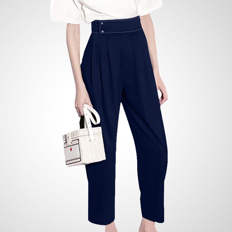 

Модный темперамент однотонный популярный с высокой талией все сочетающиеся повседневные брюки