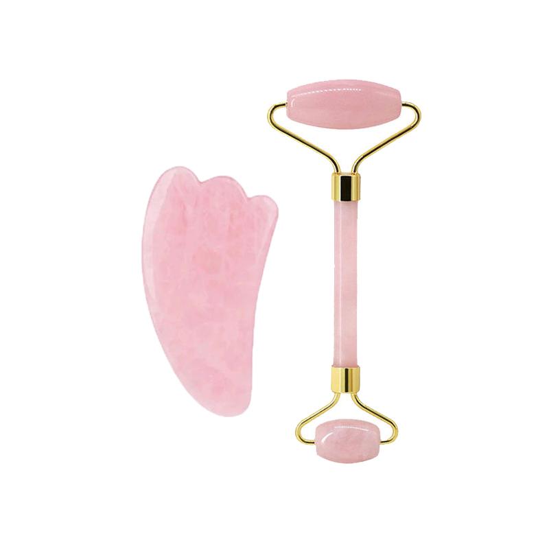 Rose Quartz Gouache Scraper Face Massage Roller Gua Sha Scraper Set Natural Jade Stone Jade Roller Massager For Face Box