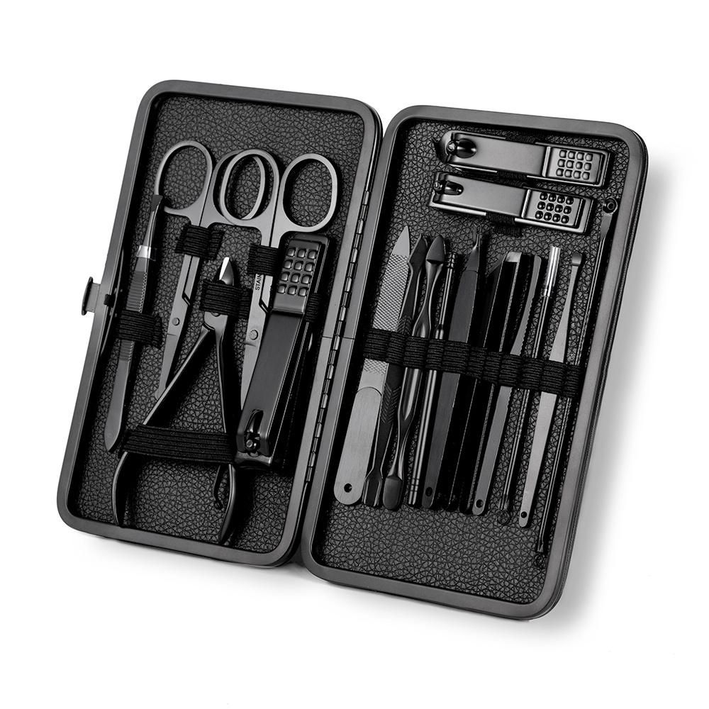 7/10/12/16/18Pcs Black Manicure Set Nail Clippers Hand Foot Face Care Stainless Steel Accessories Stainless Steel