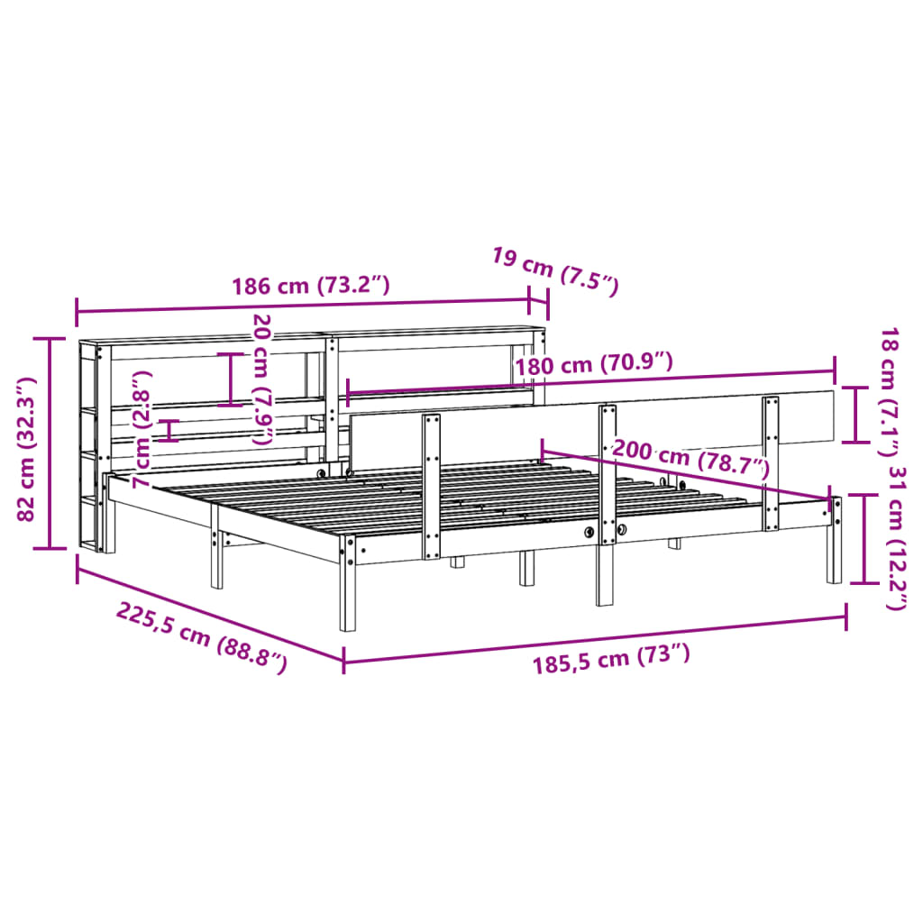 Solid Wood Bed without Mattress 180x200 cm Pine Wood