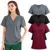 3PC Women's Fashion Solid Short Sleeve V Neck Pattern Tops Pocket Working T-shirts