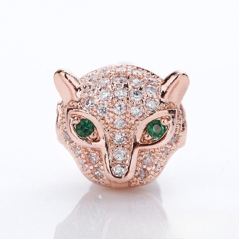10 Pcs/lot Leopard Head Micro Inlaid Zircon Accessories Bracelet Hand String DIY Beads for Jewelry Making Supplies Wholesale